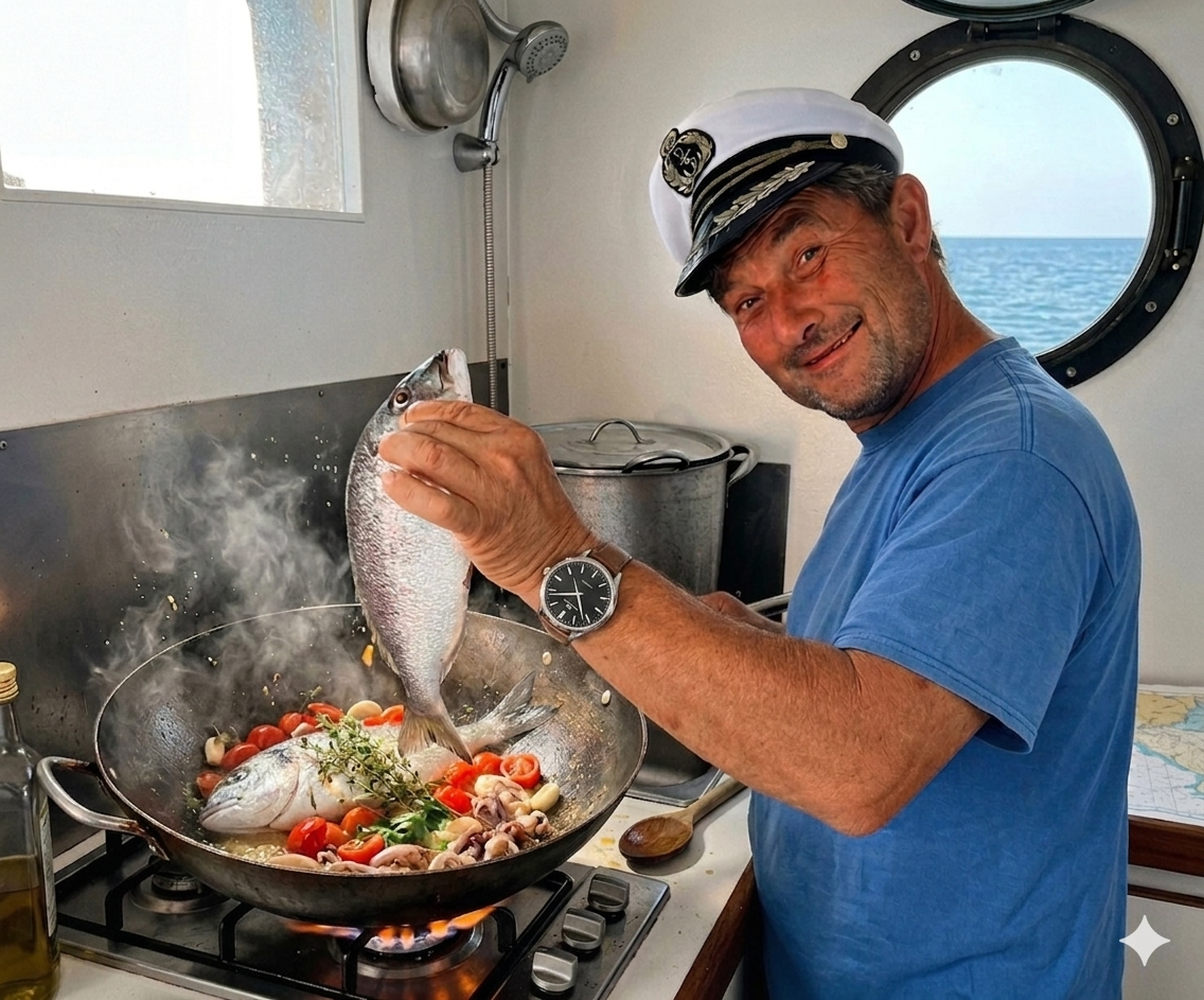 Pranzo di pesce a bordo